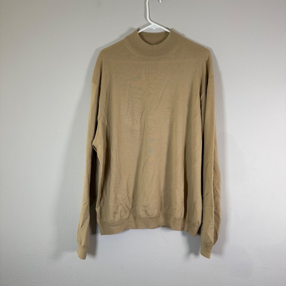 Pronto Uomo Mock Neck Sweater XL‎ 100% Merino Wool Tan Long Sleeve Mens